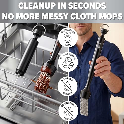 3-in-1 Barbecue Chain-Link Basting Mop, Built-in Injector