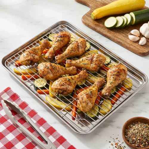 16x12 Inch Stainless Steel Baking Sheet with Wire Cooling Rack Set (4 Count)