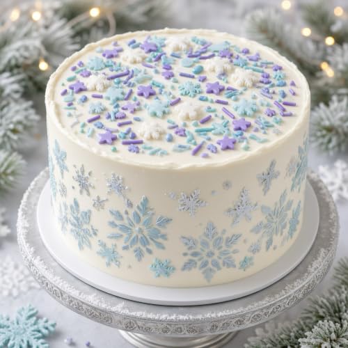 Snowflake Sprinkles Blue & White & Purple Christmas Sprinkles Mixed size snowflake Stars Jimmies CakeCookie Decorating Perfect for Wedding Party Valentine Halloween Christmas Supplies 4.58OZ (4.58 Ounce)