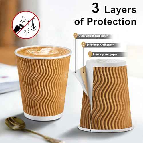 120 Pack 10 oz Insulated Disposable Paper Coffee Cups Champagne (120 Count)