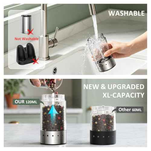 Rechargeable Electric Salt and Pepper Grinder Set with Charging Base