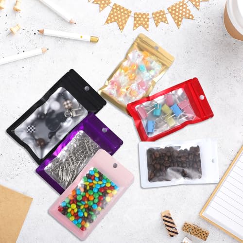 200 Pack Resealable Mylar Holographic Bags Food Storage Smell Proof Bags with Front Window Foil Packaging Pouch for Candy Sample Jewelry Small Business 4.72×7.87 Inch (200 Count)