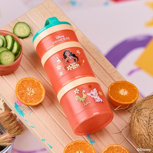 Moana) DiSNEY PRINCESS Whiskware Stackable Snack Pack - 3 Jar + Handle - Blue/Orange/Pink