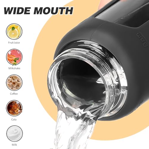 24oz Glass Water Bottle with Straw and 2 Lids