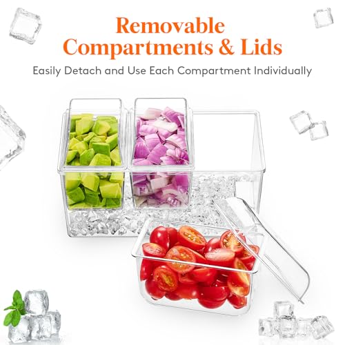 Chilled Condiment Caddy with 3 Compartment & Individual Lids