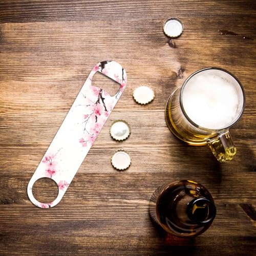Watercolor Cherry Blossom Stainless Steel Bottle Opener Sakura Branches Japanese Pink Floral Nature Art Flat Beer Bottle Opener Keychain for Home Kitchen Bar Restaurant Party Birthday Gift