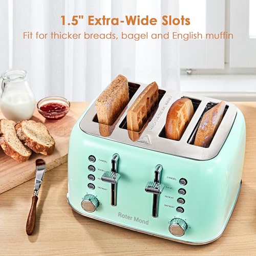Toaster 4 Slice Retro Stainless Steel with Extra Wide Slots Bagel