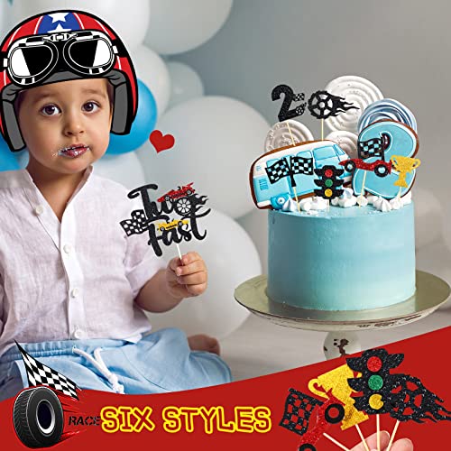 49 Pcs Two Fast Cake Topper Car Cupcake Topper 2nd Birthday Decor