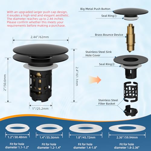 2 Pack Upgraded 3 in 1 Bathroom Sink Drain Strainer (2 Count)