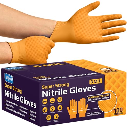 Cleanroom Orange Nitrile Gloves HEAVY DUTY 8 Mil Nitrile Chemical Resistant Medical Cooking Cleaning Disposable Gloves Case (1000 Count)