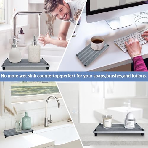 2 PCS Water Absorbing Stone Trays for Bathroom Sink Fast Drying Coasters (2 Count)