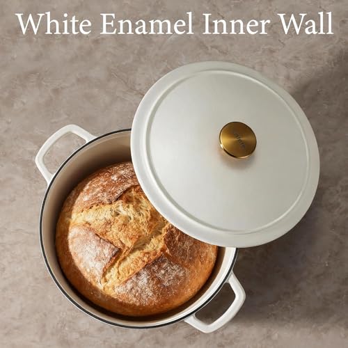 5QT Cream White Enameled Cast Iron Dutch Oven Pot with Lid