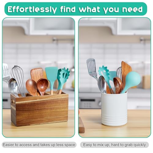 Acacia Wood Utensil Holder Organizer for Counter