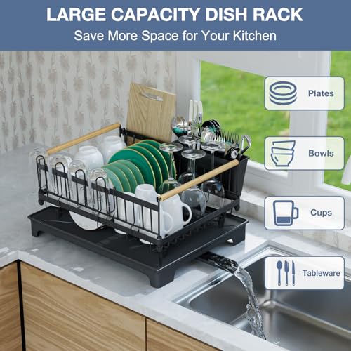 Dish Rack for Kitchen Counter with Drainboard Dish Drying Rack Rustproof Carbon Steel