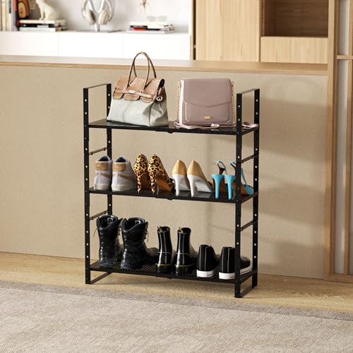 Expandable Shoe Rack Stackable Metal Pantry Storage Shelves Stand Adjustable Height Cabinet Shelf Organizer Racks Spice Shelving (3 Count)
