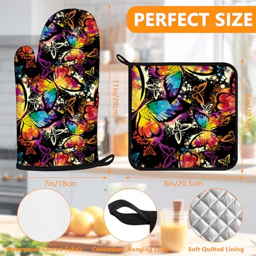 Colorful Butterfly Oven Mitts and Pot Holders Sets 4Pcs