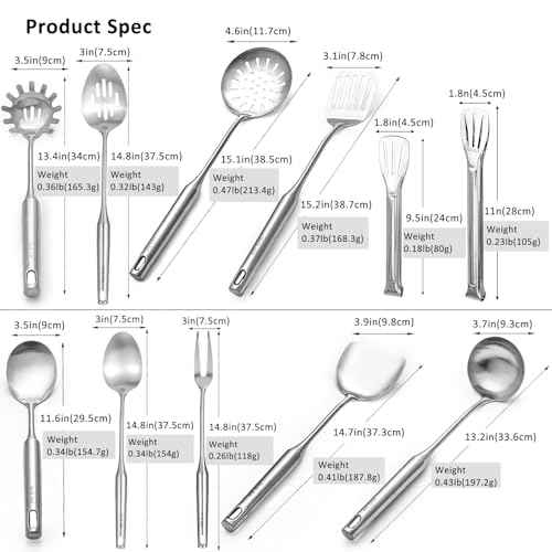 304 18 10 Stainless Steel Kitchen Utensils Set 11 Pcs Long Metal Cooking Utensil