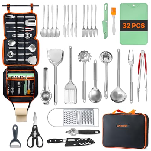 Camping Cooking Utensils Set 32 PCS Camp Kitchen Cookware Kit with Organizer Bag (32 Count)