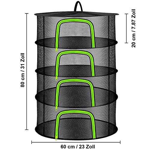 4 Layer Herb Drying Rack Hanging Mesh Plant Dry Net Basket for Herbs Plants Flower Vegetables Spices Fish Food with Green Zippers