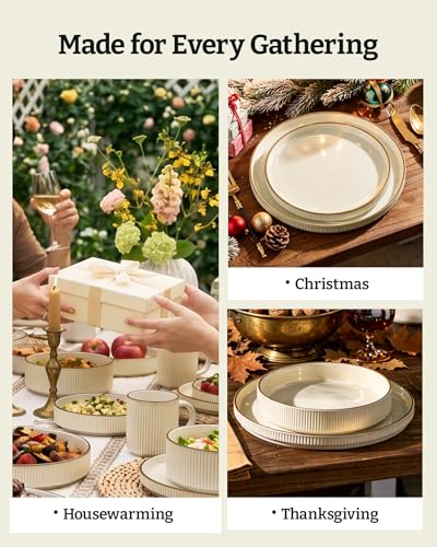 Stoneware Dinnerware Sets with Pasta Bowls (24 Count)