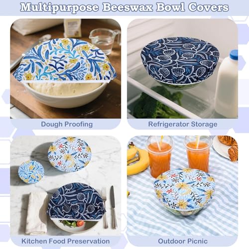 5Pcs Reusable Beeswax Elastic Bowl Covers for Bread Proofing and Food Cover (5 Count)