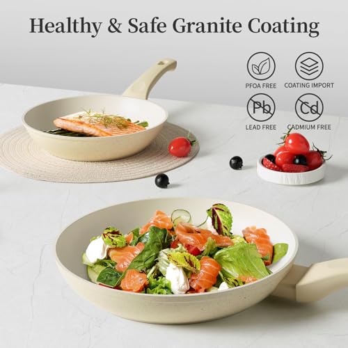 Nonstick Ceramic Frying Pans Skillets Set with Lid 8"+9.5"+11"