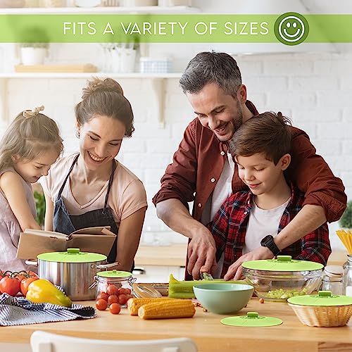 Silicone Bowl Lids Green Set of 5 Reusable Suction Seal Covers for Bowls (5 Count)