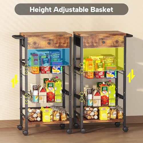 Kitchen Organizer and Storage Cart with Fabric Drawer and Convenient Handle