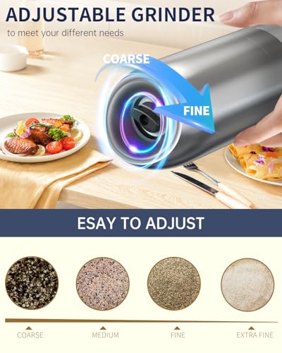 Gravity Electric Salt and Pepper Grinder Set Battery Powered Stainless Steel Pepper Mill Grinder with 176ml Container (2 Count)