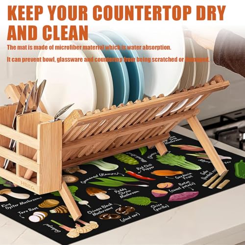 Vegetables Dish Drying Mat for Kitchen Counter Microfiber Absorbent Dish Kitchen Drying Mat Draining Reusable Washable for Dishes