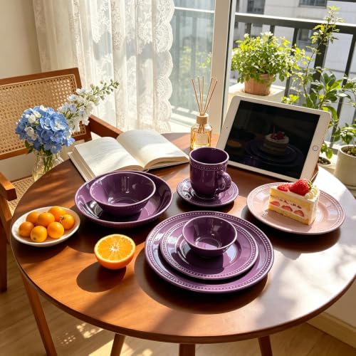 HomeVSS 56 Piece Pearl Dots Stoneware Dinnerware Set