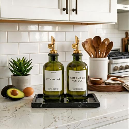 Green Glass Olive Oil Dispenser Bottles For Kitchen (2 Count)