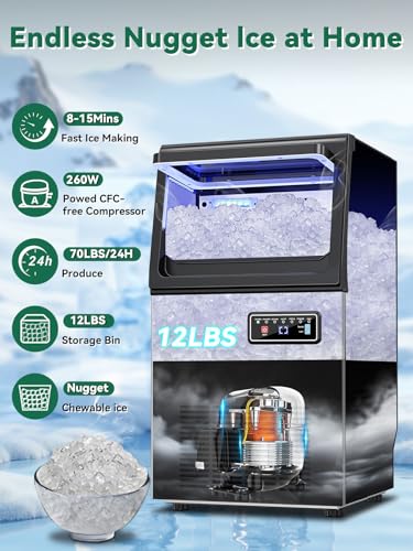Commercial Nugget Ice Maker Machine with 12Lbs Storage Bin