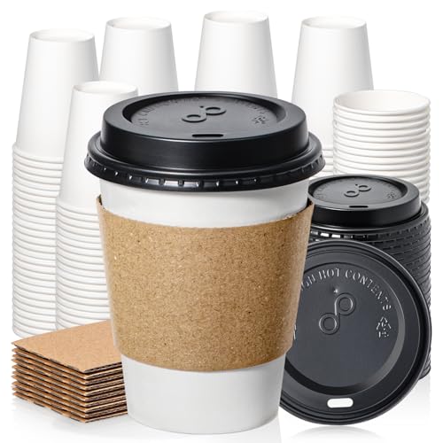 100 Pack 8 oz Disposable Coffee Cups with Lids (100 Count)