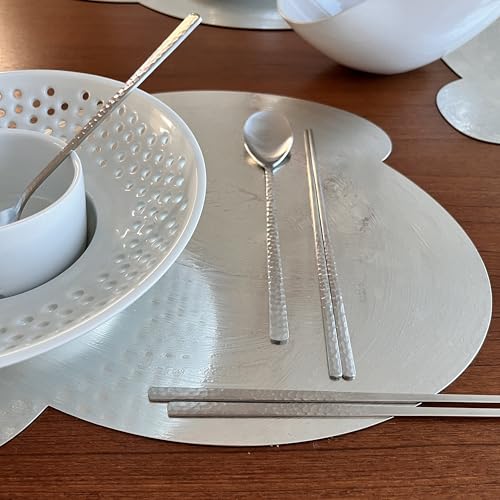 Korean Made Silver Glossy Hammered Stainless Steel Korean Spoon & Chopstick SET Stocking Stuffer Gift for Mom