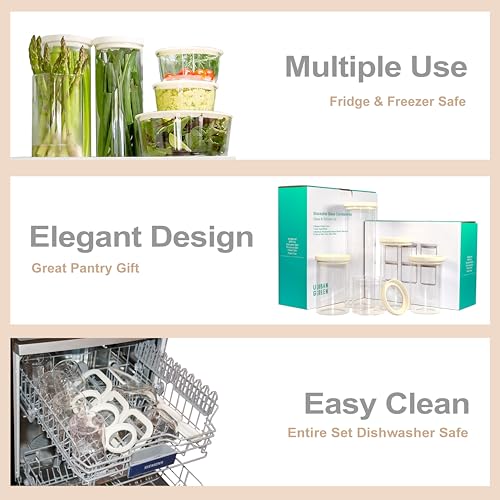 Glass Food Storage Jar with Glass Lid in Square Shape (6 Count)
