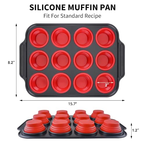 Silicone Muffin Pan for Baking with Metal Frame (12 Count)
