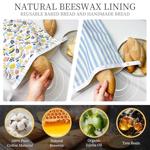 2 Pack Reusable Beeswax Bread Bags for Sourdough & Homemade Bread