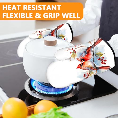 Red Birds Oven Mitts and Pot Holders Sets 4Pcs