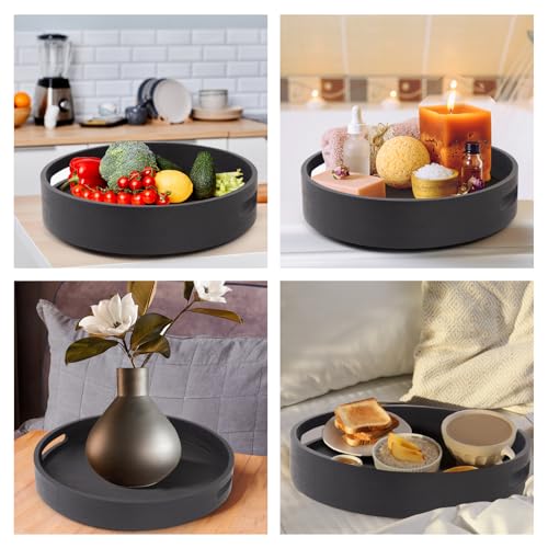 13in Black Bamboo Lazy Susan Turntable Round Organizer for Cabinet