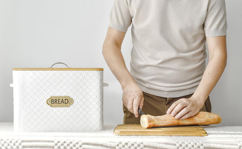 Extra Large Space Saving Farmhouse Bread Box With Wood Lid