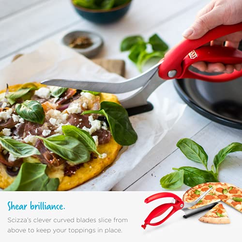 Scizza 2-In-1 Easy Ergonomic Pizza Scissors with Stainless Steel Pizza Cutter Blades & Non-Stick Slice Server - Black