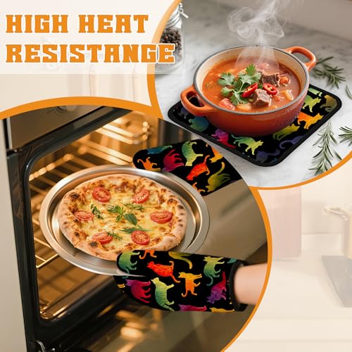 Funny Colorful Cat Oven Mitts and Pot Holders Set (4 Count)