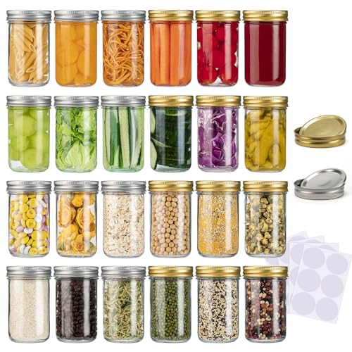 Mason Jars 8 oz 24 Pack Canning jars 8oz with Regular Lids and Bands (24 Count)