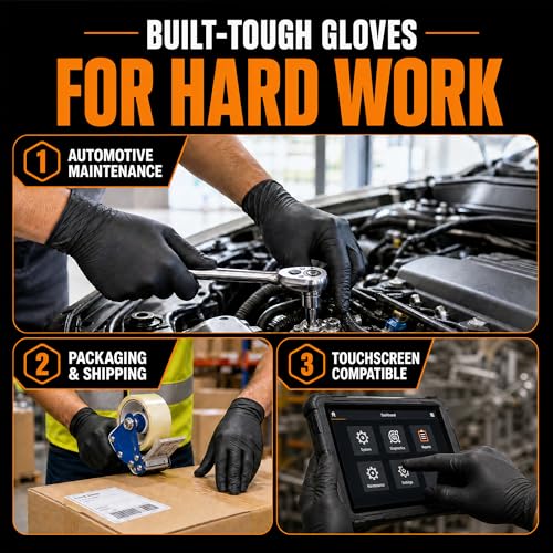 Nitrile Gloves Disposable Rubber Latex Gloves Black Nitrile Gloves Large Disposable Rubber Latex Mechanic HEAVY DUTY 7 Mil Gloves (1000 Count)