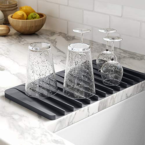 Self Draining Silicone Dish Drying Mat or Trivet for Kitchen Counter in Dark Grey