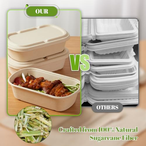 100% Eco Friendly] Disposable Food Containers with Lids (50 Count)