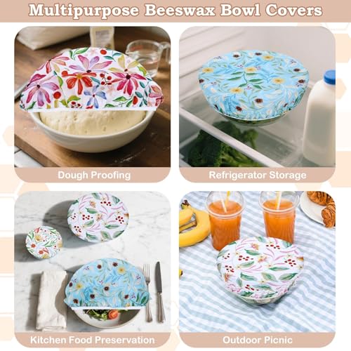 5Pcs Reusable Beeswax Elastic Bowl Covers for Bread Proofing and Food Cover (5 Count)