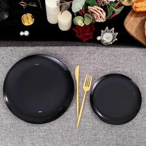 200PCS Black Plastic Plates (200 Count)