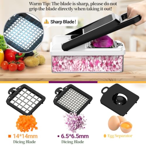 15-in-1 Vegetable Chopper 10 Blades, Veggie Cutter with Handle, Black/White